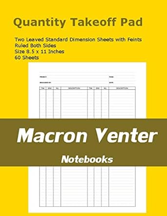 Quantity Survey Takeoff Pad / Measurements Notebook: 60 Standard Dimension Sheets with Feint and Margins – Ruled Both Sides (Two-Leaved Page Format)