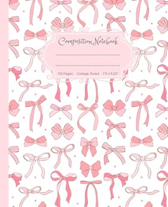 Super Cute Girly Pastel Pink & White Bows Coquette Composition Notebook: College Ruled Aesthetic Cool Design; Preppy Lover Stuff; School Supplies for Girls, Kids, Teens; Perfect Gift for Girl