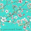Password Book with A-Z Index: A5 Medium Internet Logbook Organizer with Alphabetical Tabs Printed | Apple Branch Flower Design Turquoise