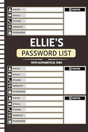 Ellie's Password List: Handy Password Logbook with Extra Notes Pages