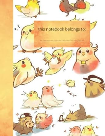 cute cockatiel cartoon notebook for wrighting and drawing (pages half lined - half space for draws)