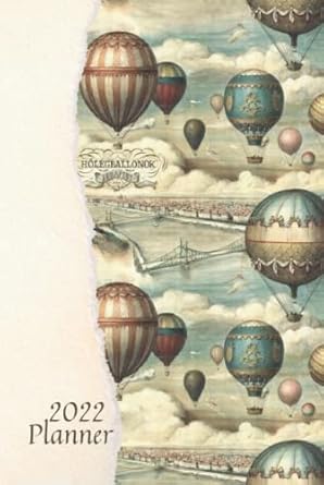 Retro rustic hot air balloon Nature planner with monthly...