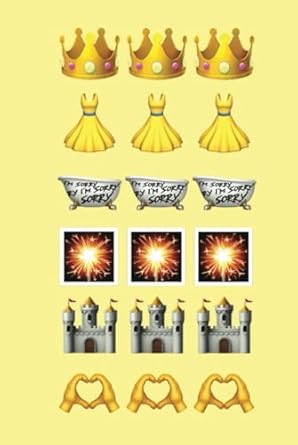 Golden Yellow Hardcover Journal with Princess Castle Bathtub, Heart hands and love story emojis. Blank Inside.