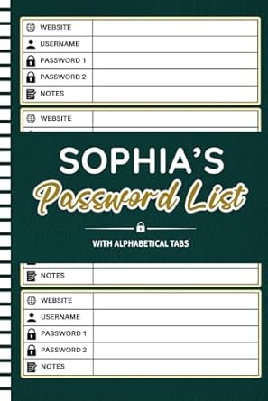Sophia's Password List: Secure Password Organizer with Quick-Access Tabs