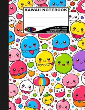 Kawaii Notebook: Wide Ruled Lined Paper, 8.5x11 Inch, 110 Pages all Numbered, Including Blank Table of Contents, Cute and Aesthetic Composition ... School and Students, Kids, Boys, Girls, Teens
