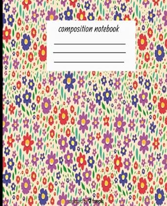 Composition Notebook: flowers Pattern on Black and White Striped Background - 7.5" X 9.25" - Wide Ruled