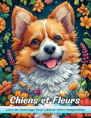 Chiens et Fleurs: Livre De Coloriage Adulte Avec Chiens Et Fleurs Pour Soulager Le Stress Et Relaxation