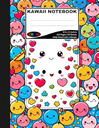 Kawaii Notebook: Wide Ruled Lined Paper, 8.5x11 Inch, 110 Pages all Numbered, Including Blank Table of Contents, Cute and Aesthetic Composition ... School and Students, Kids, Boys, Girls, Teens