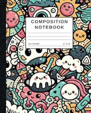 Kawaii Composition Notebook: Kawaii Cartoon Doodle Art Design Illustration | Journal For College, Students, School, Work, Office | Wide Lined
