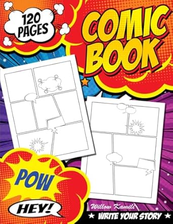 Blank Comic Book - draw your own graphic novel: 120 pages with varying pre-drawn panels, speech, thought and action bubbles.