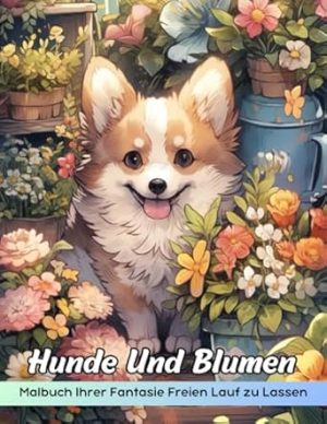 Hunde Und Blumen Malbuch: Malvorlage „Hunde Und Blumen“, Bezaubernde Hundebegleiter Inmitten Blühender Gärten