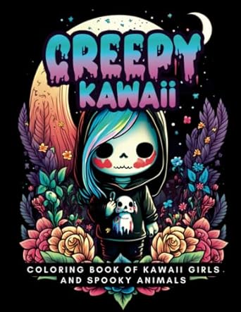 Creepy Kawaii Coloring Book: Coloring Book of Kawaii Girls and Spooky Animals for Adults. This Coloring Book is designed to help you relax, reduce stress, and boost your creativity
