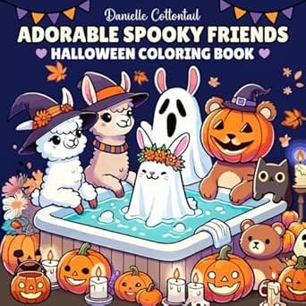 Adorable Spooky Friends Halloween Coloring Book: 50 Designs with Cute Animal Characters in Spooky and Cozy Scenes for Kids and Adults in Simple, Bold & Easy Style