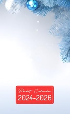 Pocket Calendar 2024-2026: Two-Year Monthly Planner for Purse , 36 Months from January 2024 to December 2026 | Merry Christmas background | Silver and blue decoration