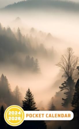 Pocket Calendar 2024 - 2026 With Moon Phase: Three-Year Monthly Planner for Purse , 36 Months from January 2024 to December 2026 | Beige forest photography | Mountain top view