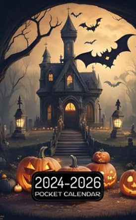 Pocket Calendar 2024-2026: Two-Year Monthly Planner for Purse , 36 Months from January 2024 to December 2026 | Vintage-inspired scene | Spooky graveyard | Halloween elements | Retro color palette