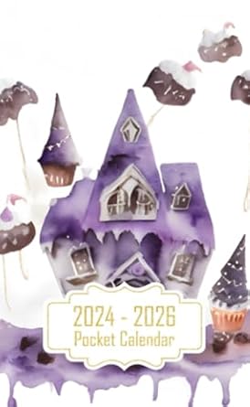 Pocket Calendar 2024-2026: Two-Year Monthly Planner for Purse , 36 Months from January 2024 to December 2026 | Halloween clipart | Haunted House Cupcake