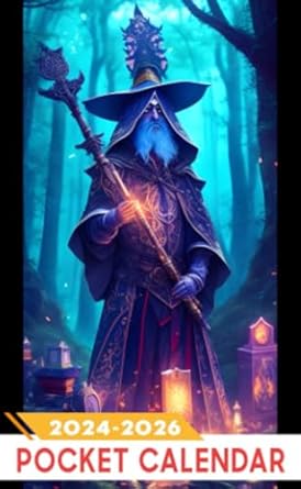 Pocket Calendar 2024 - 2026 With Moon Phase: Three-Year Monthly Planner for Purse , 36 Months from January 2024 to December 2026 | Wizard illustration | Anime style | Forest
