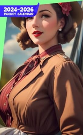 Pocket Calendar 2024 - 2026 With Moon Phase: Three-Year Monthly Planner for Purse , 36 Months from January 2024 to December 2026 | Vintage 1940s style | Woman in outfit