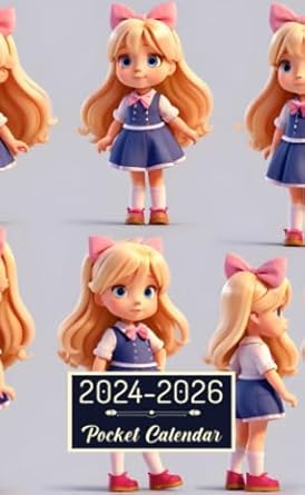 Pocket Calendar 2024-2026: Two-Year Monthly Planner for Purse , 36 Months from January 2024 to December 2026 | Little plump girl | Emily | Blond long ... poses | Character sheet | Different emotions