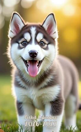 Pocket Calendar 2026-2027: Small 2-Year Monthly agenda from January 2026 to December 2027 purse size | Siberian Husky Dog Design