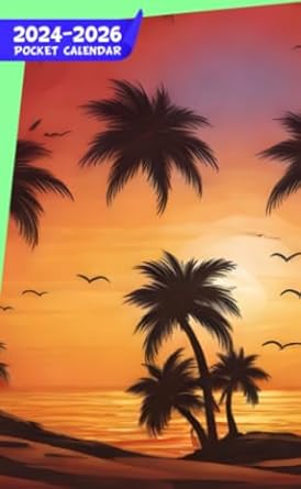 Pocket Calendar 2024 - 2026 With Moon Phase: Three-Year Monthly Planner for Purse , 36 Months from January 2024 to December 2026 | Magical sunset