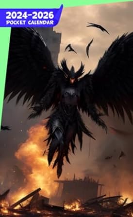 Pocket Calendar 2024 - 2026 With Moon Phase: Three-Year Monthly Planner for Purse , 36 Months from January 2024 to December 2026 | Damned angel | Flames | Besieged city