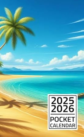 Pocket Calendar 2025-2026: 2 Year Small Size Pocket Monthly Planner for Purse, 24 Months (January 2025 to December 2026) Beach Cover