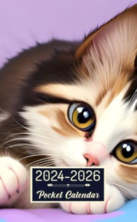 Pocket Calendar 2024-2026: Two-Year Monthly Planner for Purse , 36 Months from January 2024 to December 2026 | Cute anime cat