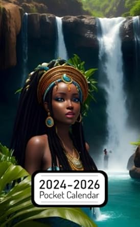 Pocket Calendar 2024-2026: Two-Year Monthly Planner for Purse , 36 Months from January 2024 to December 2026 | African waterfall goddess