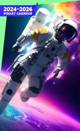 Pocket Calendar 2024 - 2026 With Moon Phase: Three-Year Monthly Planner for Purse , 36 Months from January 2024 to December 2026 | Astronaut floating in space | Nebula and colorful planets