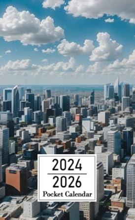 Pocket Calendar 2024-2026: Two-Year Monthly Planner for Purse , 36 Months from January 2024 to December 2026 | City view | Gray clouds | Crowded buildings | Parks and trees