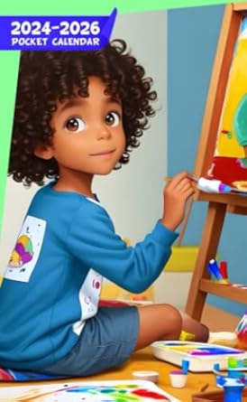 Pocket Calendar 2024 - 2026 With Moon Phase: Three-Year Monthly Planner for Purse , 36 Months from January 2024 to December 2026 | Ethan | 4 year old boy | Curly hair | Bedroom | Painting picture