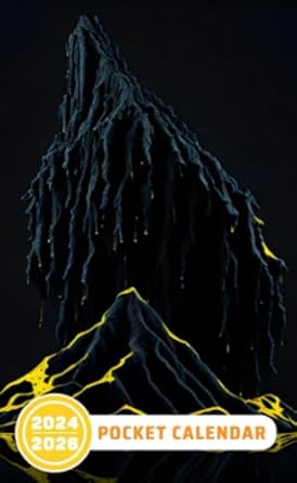 Pocket Calendar 2024 - 2026 With Moon Phase: Three-Year Monthly Planner for Purse , 36 Months from January 2024 to December 2026 | Dark black mountain | Yellow river | Yellow water drops