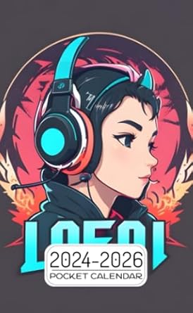 Pocket Calendar 2024-2026: Two-Year Monthly Planner for Purse , 36 Months from January 2024 to December 2026 | Lofi dragon logo | Gaming headset