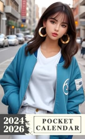 Pocket Calendar 2024 - 2026 With Moon Phase: Three-Year Monthly Planner for Purse, 36 Months from January 2024 to December 2026 | Detailed photo | ... | White jeans | Messy-waved light-brown h