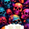 Pocket Calendar 2024-2026: Two-Year Monthly Planner for Purse , 36 Months from January 2024 to December 2026 | Neon skulls | Halloween pattern | Artistic masterpiece