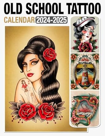 Old School Tattoo Calendar 2024 - 2025: Monthly Planner Jan 2024 to Dec 2025, Thick & Sturdy Paper, Unruled Blocks, Eco Friendly, Great Gifts For Beloved Fan