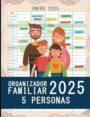 Organizador Familiar 2025 5 Personas: Calendario Agenda para una familia de cinco durante 12 meses Enero a Diciembre, tamaño A4