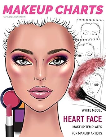 Makeup Charts - Face Charts for Makeup Artists: White Model - HEART face shape: 7
