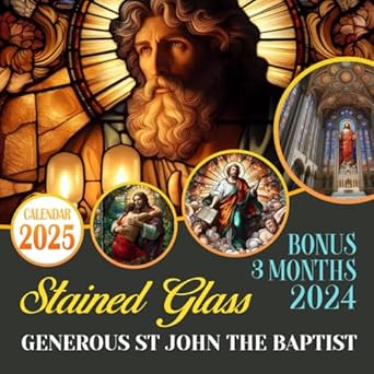 Stained Glass Generous St John the Baptist Calendar 2025: 15-Month Covering Oct 2024 to December 2025, Bonus 3 Months 2024 with Holidays, Large Note Sections, Great Gift For Organizing & Planning