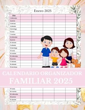 Calendario Organizador Familiar 2025 5 columna: Planificador Familiar 2025 5 Personas Español Mensual Vista, 12 Meses (Enero 2025 - Diciembre 2025), Para Organizarse Mejor en Familia Perfecto Regalo