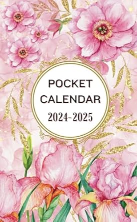 Pocket Calendar 2024-2025: 2 Year Flower Design Pocket Planner with Two Pages per Month Fit in Your Purse