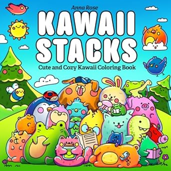 Kawaii Stacks Coloring Book: Cute Animal Coloring Pages for Adults, Kids and Teens with Bold and Easy Designs